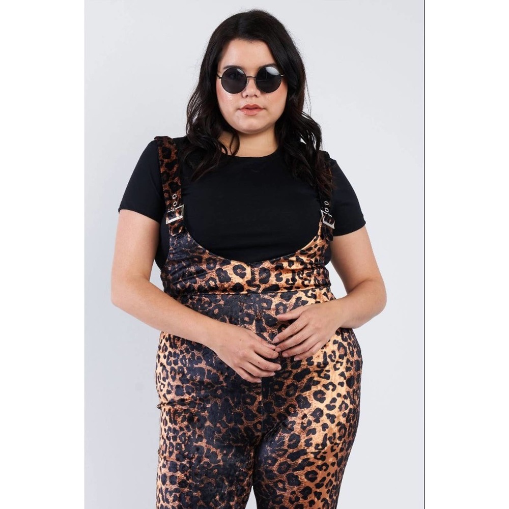 NWT Leopard Print High Waist Overall Jumpsuit - 2X